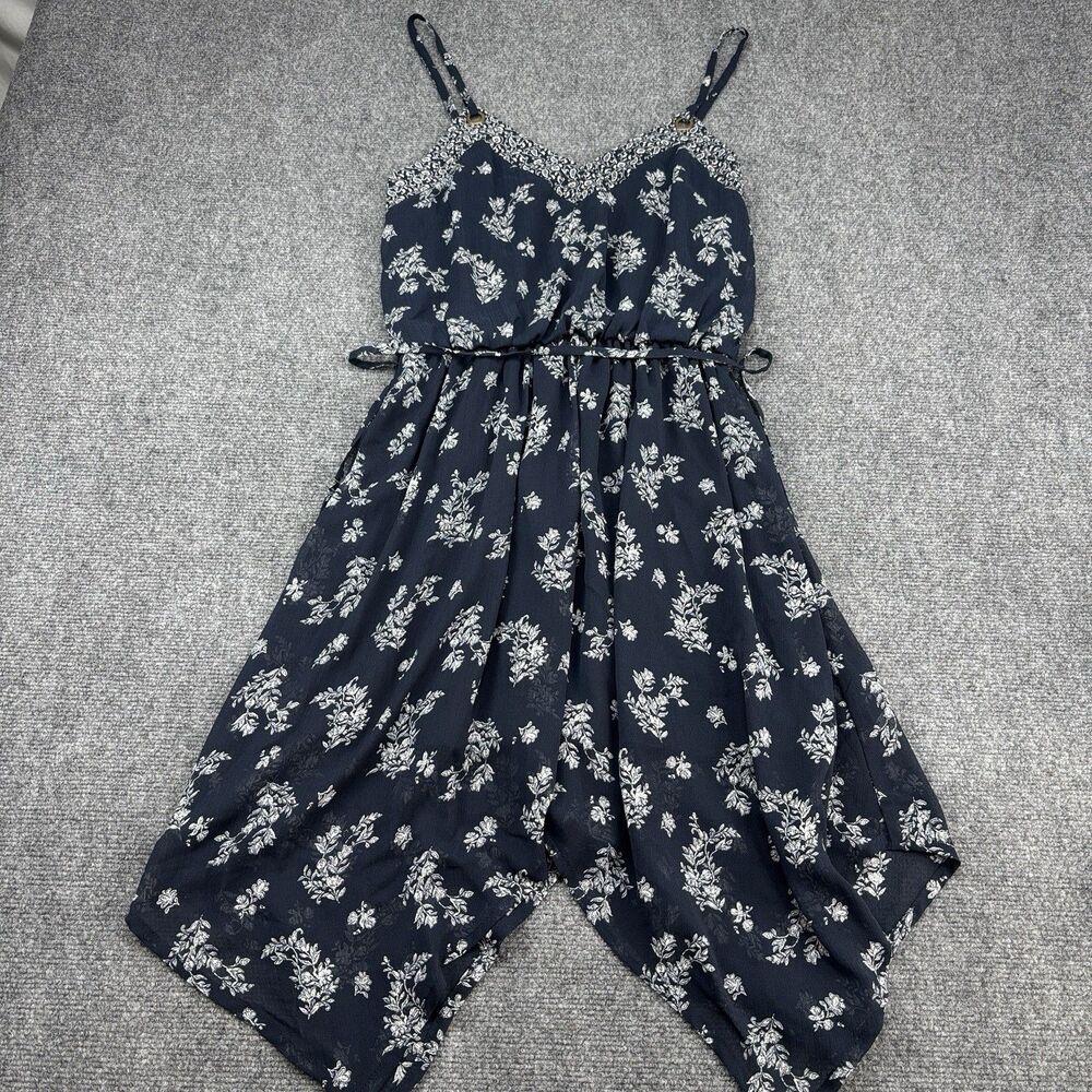 Xhilaration Women's S Navy Floral Wide Leg Jumpsuit Sleeveless Boho